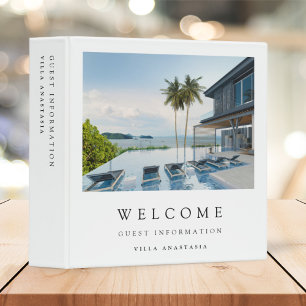 Vacation Rental Guest Information Elegant White 3 Ring Binder