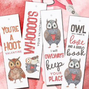 Valentine's Day Owl Themed Bookmarks