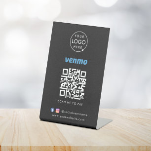 Venmo QR Code Payment   Black Scan to Pay Business Pedestal Sign