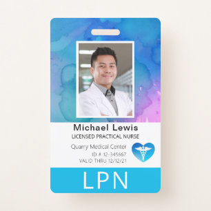 Vertical LPN, Licensed Practical Nurse, Photo ID Badge