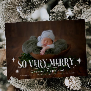 Very Merry Holiday Baby Photo Birth Announcement