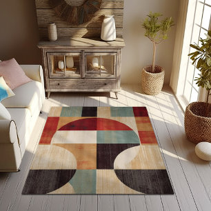 Vibrant Geometric Harmony: Cream, Orange & Green  Rug