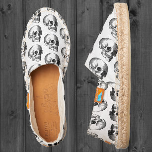 Vintage Black White Skull Espadrilles