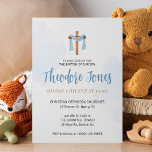 Watercolor  Baby Boy Baptism Invitation Card