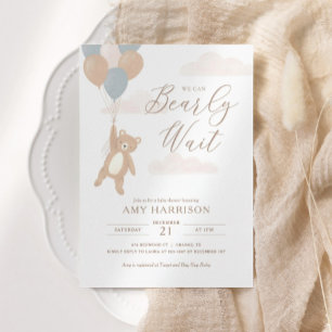 We Can Bearly Wait Blue Boy Baby Shower Invitation