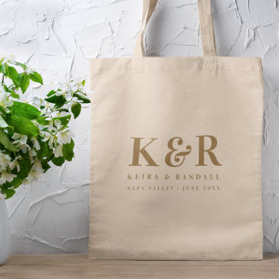 Wedding Monogram Minimalist Simple Elegant Gold Tote Bag