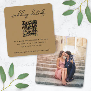 Wedding Website   QR Code Gold Minimal Photo RSVP Enclosure Card