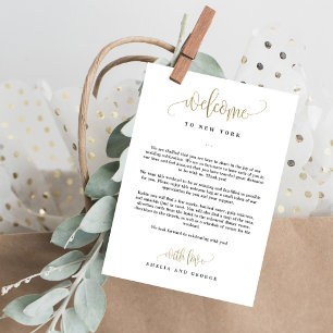 Wedding Welcome And Itinerary Card Faux Gold