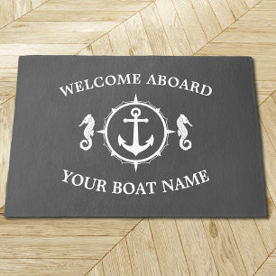 Welcome Aboard Boat Name Anchor Seahorse Compass Rug