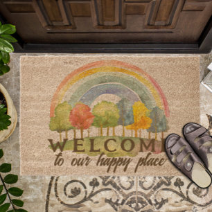 Welcome to our Happy Place Rainbow and Trees Doormat