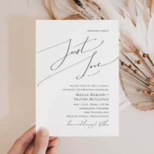 Whimsical Script Nothing Fancy Just Love Wedding Invitation