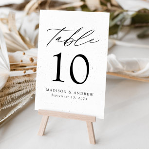 White and Black Speckled Modern Elegance Wedding Table Number