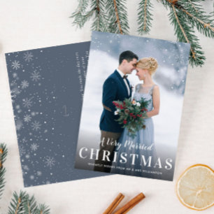 White script christmas wedding announcement postcard