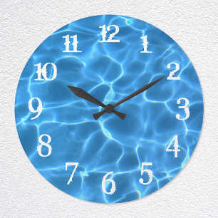 White Splash Numbers Blue Swimming Pool Large Clock