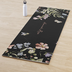 Wildflower Floral Bumble Bee   Monogram  Yoga Mat