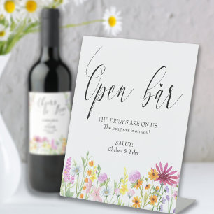 Wildflower Meadow Open Bar Wedding Pedestal Sign