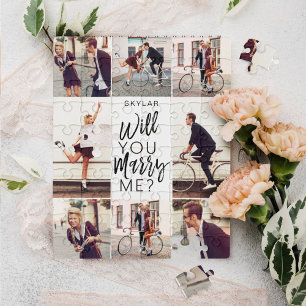 Will You Marry Me Script & Custom Photo Collage Jigsaw Puzzle