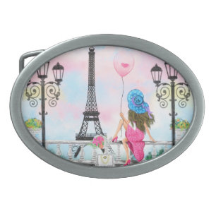 Woman In Paris Eiffel Tower Belt Buckle