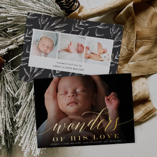 Wonders   Holiday Photo Foil Birth Announcement