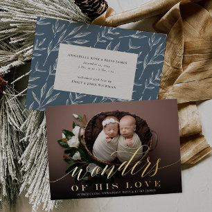 Wonders   Twins Holiday Foil Birth Announcement