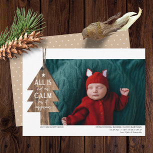 Wood Christmas Ornament Photo Birth Announcement