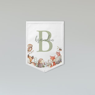 Woodland Animals Baby Monogram Pennant