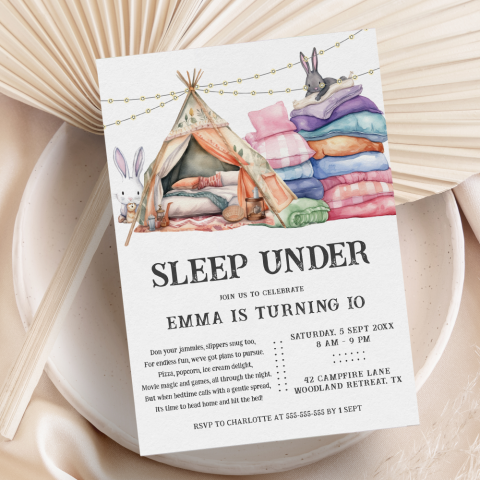 Sleep Under Cute Boho Sleepover Birthday Party Invitation